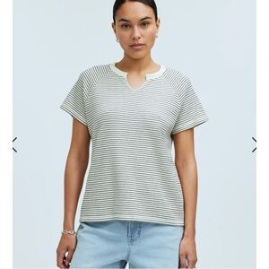 Madewell Women’s Cream Black Striped Splitneck Ragland Tee Size Med